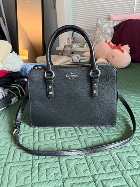 kate spade Black Pebbled Leather Satchel with Gold Hardware